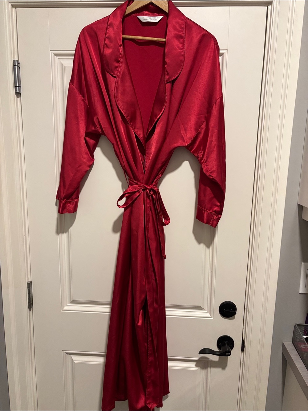 Silky Red Long Satin Robe with Tie Waist